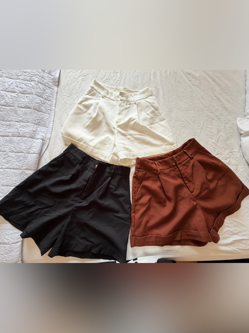 SHEIN High-Waist Tailored Shorts Trio – Cream, Black & Brown